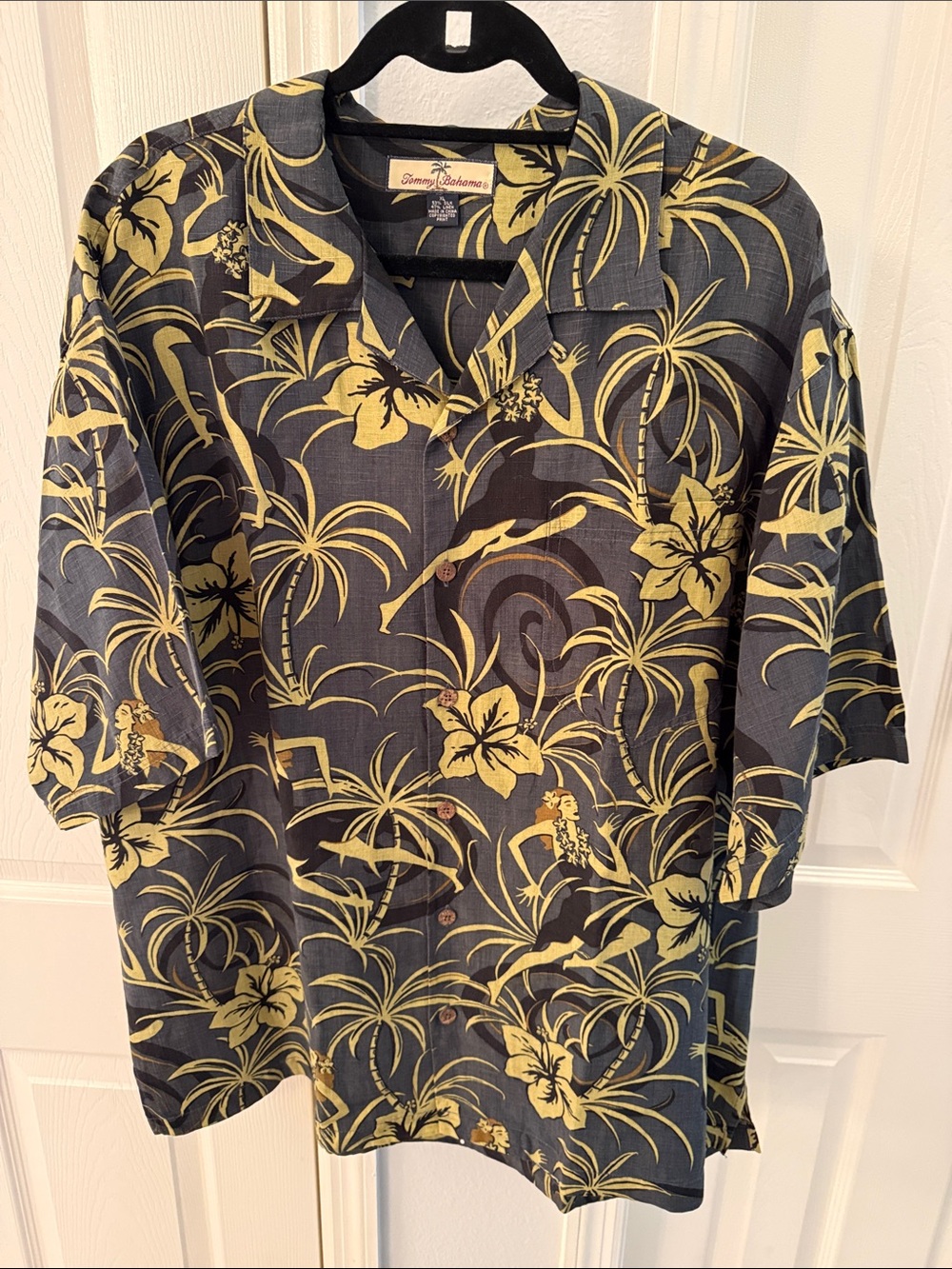 Tommy Bahama Black and Yellow Tropical Camp Shirt